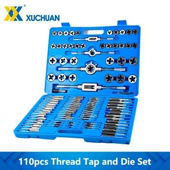 110pcs Matric Thread Tap and Die Set HSS Plug Tap Die klucz zestaw ręcznych narzędzi, oprawki i narzynki metalowe śruby otwór kran wiertarka zestaw