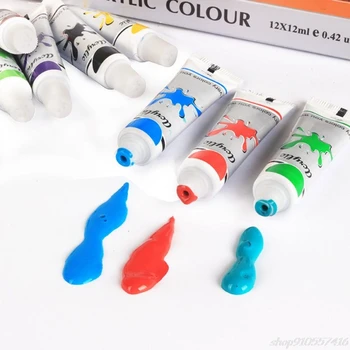12 kolorów profesjonalna farba akrylowa zestaw 12 ml rury rysunek malarstwo pigmentu farby do ścian DIY plastycznymi O02 20 Dropshipping