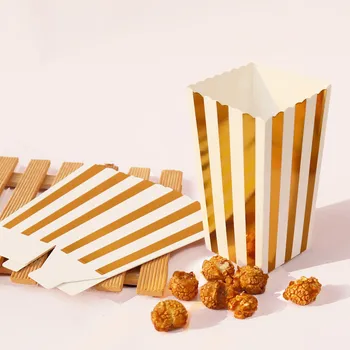 12pcs pudełko popcornu złote paski punktu kartonik partyjne przynależności cukierki czekolada torba papierowa ślub jedzenie opakowanie worek