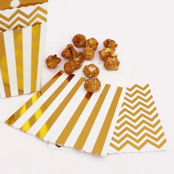 12pcs pudełko popcornu złote paski punktu kartonik partyjne przynależności cukierki czekolada torba papierowa ślub jedzenie opakowanie worek