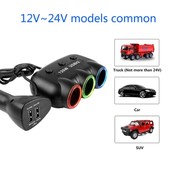 12V-24V 5V/2.1 A 120W Multi Socket Auto Car Cigarette Lighter Splitter USB Power Adapter ładowarka z przełącznikiem ładowarka dla iPhone