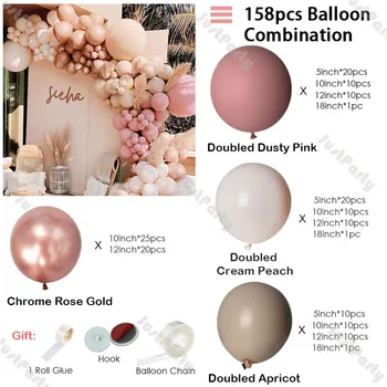 158шт podwójna warstwa różu nagi balon łuk wianek zestaw ślubna ozdoba podwójny szałwia morela, różowy balon dla dzieci prysznic wystrój