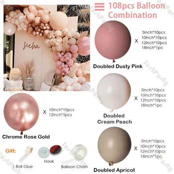 158шт podwójna warstwa różu nagi balon łuk wianek zestaw ślubna ozdoba podwójny szałwia morela, różowy balon dla dzieci prysznic wystrój