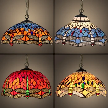 16 Cali Ważka Tiffany Witraż Lampa Wisząca E27 Lampa Wisząca Oświetlenie, Lampy Dla Domu Salon Z Jadalnią Ing