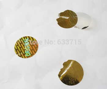16 mm Średnica złoty kolor USD13.6/1000 szt okrągły gwarancją laserowy hologram naklejki etykiety drukowanie ,tylko raz użyć !