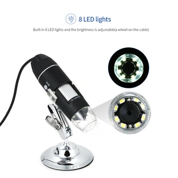 1600X zoom Cyfrowy mikroskop USB z funkcją OTG endoskopu 8-LED Light szkło powiększające Lupa z podstawą