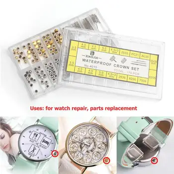 170pcs/box zegarek Korona części wymiana różne kopuła płaska głowica Zegarki Akcesoria naprawy zestaw narzędzi akcesoria zestawy narzędzi