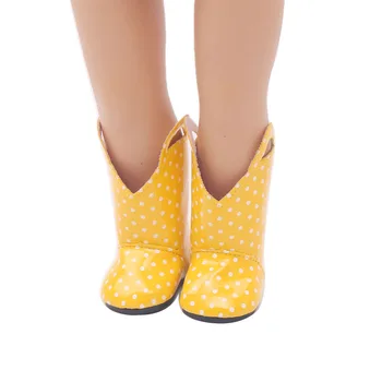 18-calowe dziewczyny lalka buty stylowe żółte wodoodporne buty PU amerykański noworodka buty dziecięce zabawki nadają 43 cm dla dzieci lalki s102