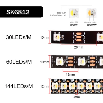 1m/5m WS2812b SK6812 LED Strip 30/60/144 pikseli/led/m Smart RGB, RGBW RGBWW LED Light Strip Black/White PCB IP30/IP65/IP67 DC5V