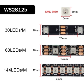 1m/5m WS2812b SK6812 LED Strip 30/60/144 pikseli/led/m Smart RGB, RGBW RGBWW LED Light Strip Black/White PCB IP30/IP65/IP67 DC5V