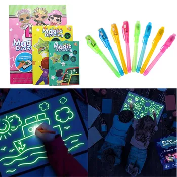 1szt A4 LED Luminous Drawing Board Graffiti Doodle Drawing Tablet Magic Draw With Light-Fun fluorescencyjny uchwyt zabawka edukacyjna