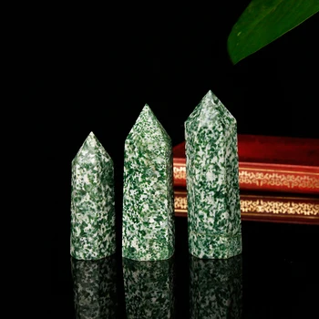 1szt naturalny zielony cętkowany kamień sześciokąt pasek mineralny Kryształ punkt mineralna nordic półka home boda hogar moderno prezent DIY
