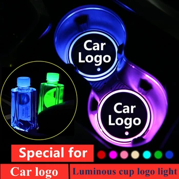 1X Led Car Logo Cup lights dla alfa romeo dacia opel saab scania Mini Smart Abarth car logo Luminous Coaster Accessories