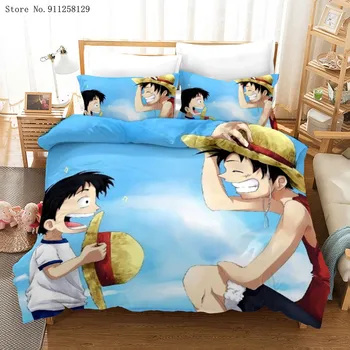 2/3 szt jednoczęściowy zestaw pościeli 3D kreskówka kołdrę zestaw Luffy anime łóżko, kołdrę typu Twin pokój jednoosobowy typu Queen King Bed Cover Set