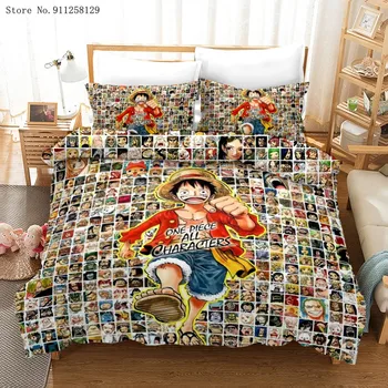 2/3 szt jednoczęściowy zestaw pościeli 3D kreskówka kołdrę zestaw Luffy anime łóżko, kołdrę typu Twin pokój jednoosobowy typu Queen King Bed Cover Set