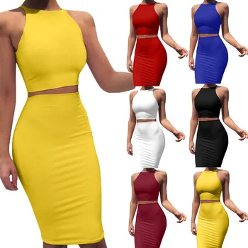 2 szt spódnica zestaw strojów dla kobiet lato 2020 casual Sexy spódnica i top zestaw czarny biały czerwony żółty dwa kawałki 2-częściowy zestaw Femme