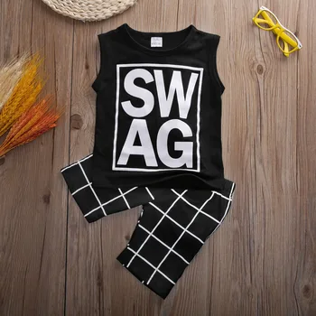 2 sztuki SWAG Print koszulka top i płatne spodenki na letnie ubrania dziecka chłopca