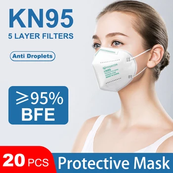20 szt. KN95 Maska Powecom maski do twarzy oddychająca maska do ust 5-warstwowa filtr do ust muflowy pokrywa