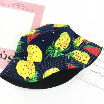 2019 bawełna dwustronna owoce ananas banan wiadro kapelusz Rybacki kapelusz odkryty podróży kapelusz roleta czapka czapki dla mężczyzn i kobiet 183