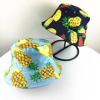 2019 bawełna dwustronna owoce ananas banan wiadro kapelusz Rybacki kapelusz odkryty podróży kapelusz roleta czapka czapki dla mężczyzn i kobiet 183