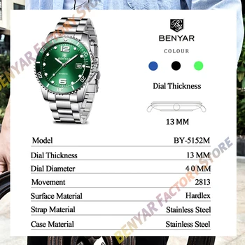 2019 BENYAR zegarki męskie automatyczne Self Wind Mechaniczne zegarki męskie Tourbillon zegarek męski top luksusowej marki Relogio Automatico