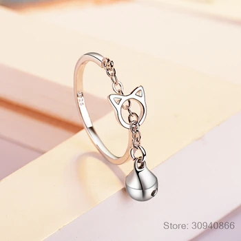 2019 Bezpłatna wysyłka Srebrny otwarty pierścień 925 srebro próby kot Jing dzwon pierścień dla kobiet biżuteria palec pierścień dla partii prezent na Urodziny
