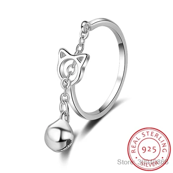 2019 Bezpłatna wysyłka Srebrny otwarty pierścień 925 srebro próby kot Jing dzwon pierścień dla kobiet biżuteria palec pierścień dla partii prezent na Urodziny