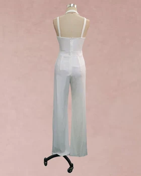 2019 Biuro Lady Elegancki Pusty Biały Kombinezon Moda Na Szerokie Spodnie Kombinezony Lato Sexy Wycięcie Na Krzyż Bandaż Kombinezon