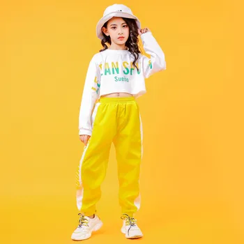 2019 dla dzieci jazzowe taneczne stroje dziewczyny hip-hop odzież biała sportowa koszula żółte spodnie uliczne taneczne odzież