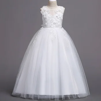 2019 dziewczyny suknia ślubna koronki koronki bez ramiączek partii tiul Księżniczka urodziny sukienka Pierwsza komunia sukienka dla dziewczynek