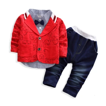 2019 jesień i zima chłopcy odzież Dziecięca garnitur gentleman moda garnitur, kurtka, koszula, spodnie 3 szt. zestaw kreskówka kamizelka koszulka top
