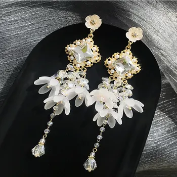 2019 koreański Nowy styl super Bajki luksusowy elegancki długi Kryształ kwiat kutas kolczyki dla kobiet biżuteria