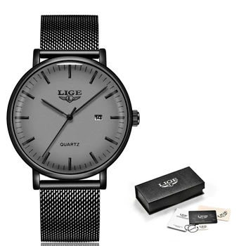 2019 LIGE Fashion Mens Zegarki Top Brand Luxury Clock Male Casual Steel Wodoodporny Mesh Belt zegarek kwarcowy Men Sport Chronograph