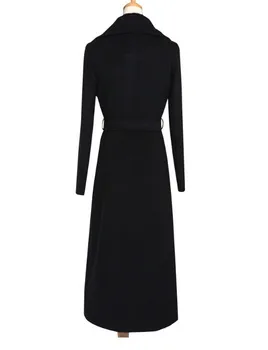 2019 modny czarny płaszcz damski długi wełniany rów plus rozmiar jesienno zimowa odzież ciepłą odzież wełniany trencz