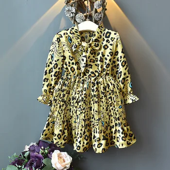 2019 New Baby Girl wiosna jesień sukienka,dzieci, dziewczyny, moda fajne Leopard druku sukienki z długimi rękawami,dzieci casual Odzież