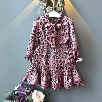 2019 New Baby Girl wiosna jesień sukienka,dzieci, dziewczyny, moda fajne Leopard druku sukienki z długimi rękawami,dzieci casual Odzież
