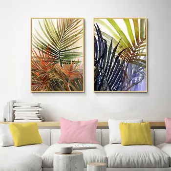 2019 Nordic płótno Malarstwo Zielony liść minimalistyczny roślina tropikalna liści palmowych plakat ścienny obraz do salonu dekoracji domu
