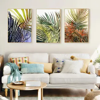 2019 Nordic płótno Malarstwo Zielony liść minimalistyczny roślina tropikalna liści palmowych plakat ścienny obraz do salonu dekoracji domu