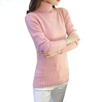 2019 Nowa Jesień Zima kobiety golf ciepły sweter z dzianiny Femme ciągnąć elastyczność miękkie swetry damskie z długim rękawem casual topy