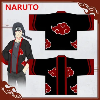 2019 Nowe Anime Naruto Akatsuki Uchiha Itachi Cosplay Kostiumy Dziecko Dorosły Czerwona Chmura Symbol Szablon Płaszcz Sukienka Kombinezony Kombinezon