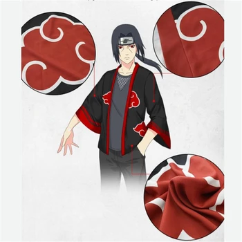 2019 Nowe Anime Naruto Akatsuki Uchiha Itachi Cosplay Kostiumy Dziecko Dorosły Czerwona Chmura Symbol Szablon Płaszcz Sukienka Kombinezony Kombinezon