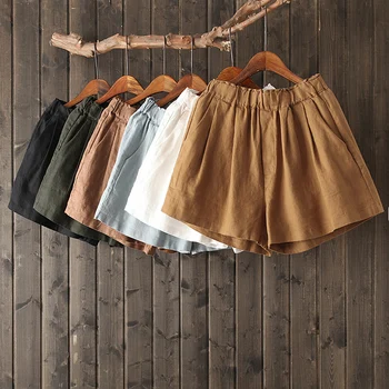 2019 nowe letnie bawełniane i lniane krótkie spodenki mori girl temat literackie szerokie spodnie z elastyczną talią codzienne krótkie spodnie kobiety