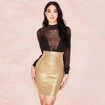 2019 nowe półki damska elastyczna opaska spódnica ołówek srebro złoto kobiet sexy elegancka mini wielokrotnego spódnica sylwetkę gwiazdy impreza spódnica