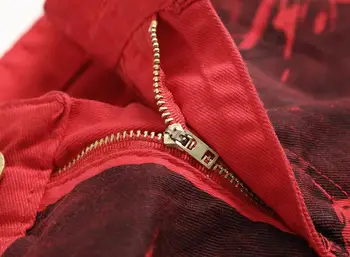 2019 Nowy Dropshipping Męskie Jeans Czerwony Biały Czaszka Wzór Druku Punk Slim Fit Motocykl Rowerzysta Wąskie Dżinsy, Bawełniane Spodnie Jeansowe