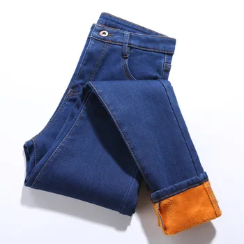 2019 zimowe dżinsy Damskie, odzież ciepłe spodnie ołówek panie plus size zagęścić jeansowe długie spodnie Damskie jeans rozmiar plus