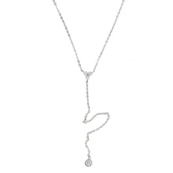 2020 925 srebro prosty długi łańcuch лариат naszyjnik trójkąt okrągły cz Urok Y w kształcie minimalny deilcate elegancki, kobiecy styl