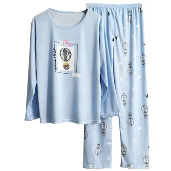 2020 Damskie piżamy zestaw wiosenne piżamy kreskówka drukowanych Kawaii z długim rękawem słodki bluzki+spodnie 2 szt bielizna nocna