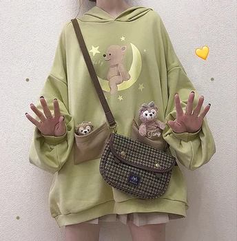 2020 Harajuku Lolita Bear Baby Graphic Sweatshirt Women Kawaii Odzież Wiosna Oversize Temat Grube Swetry Długie Topy Uczennica