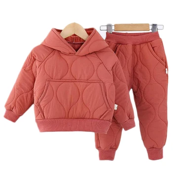 2020 jesienno - zimowy kombinezon dla dziewczynki plus płynny zestaw z dwóch części chłopiec modne dziecięce bawełniane płaszcz z kapturem i spodnie, odzież Dziecięca 1-6Y
