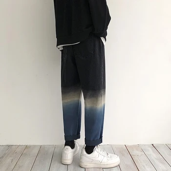 2020 jesień męskie stopniowa zmiana koloru luźne bluzki czarny Homme denim, klasyczny styl kieszeń cargo spodnie Męskie rozmiar M-2XL
